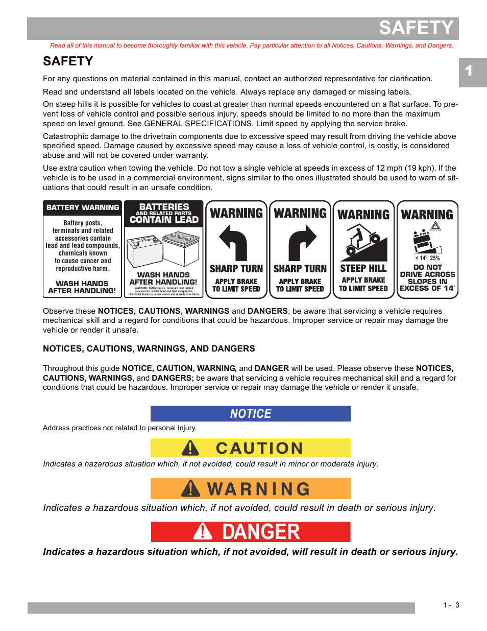 Danger, Safety, Notice | E-Z-GO EXPRESS S4 HIGH OUTPUT User Manual | Page 9 / 82