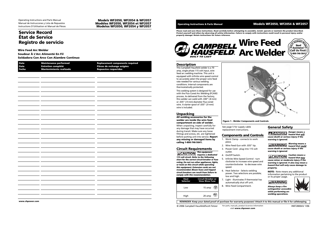 Campbell Hausfeld WF2057 User Manual | 20 pages