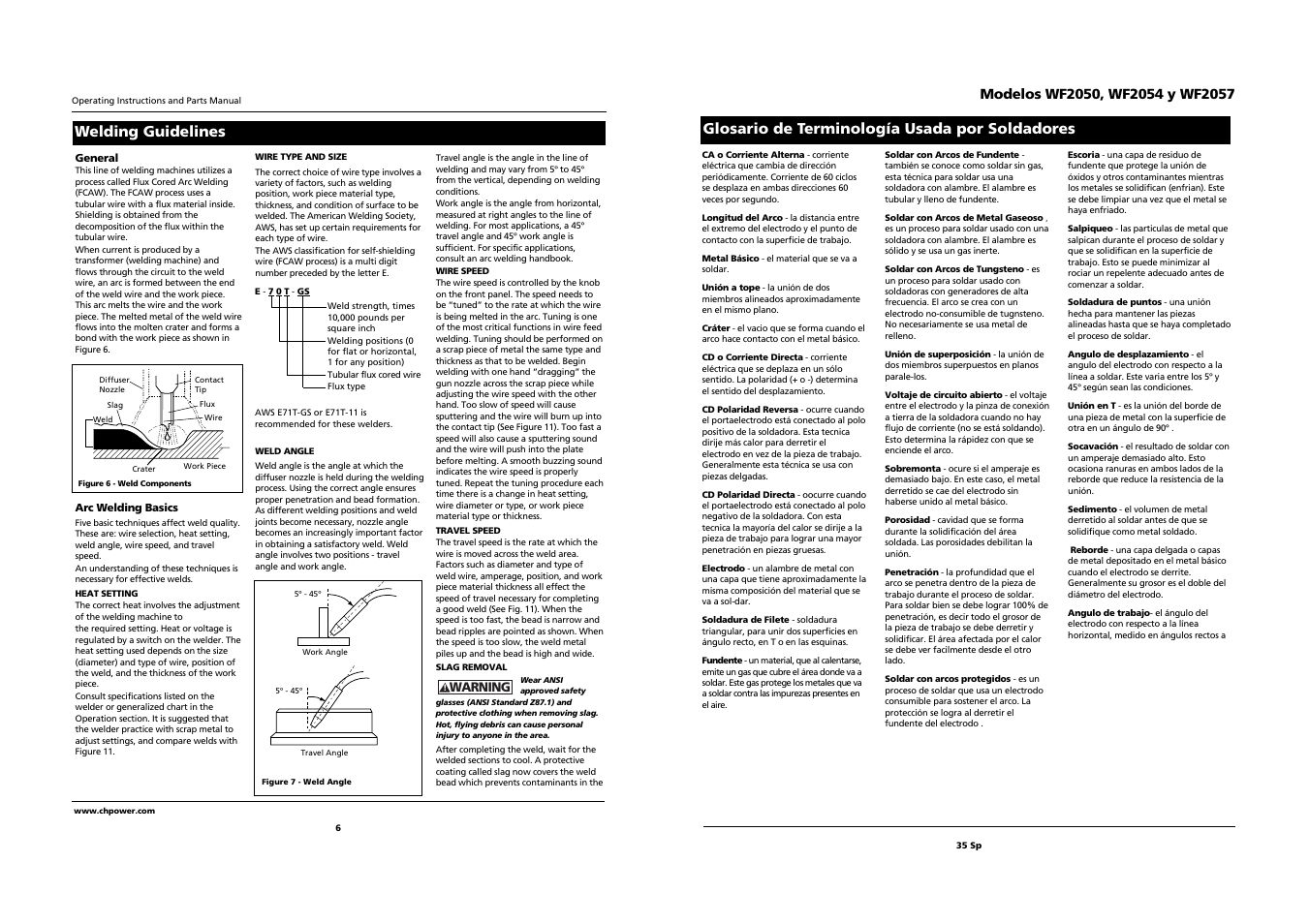 Welding guidelines, Glosario de terminología usada por soldadores | Campbell Hausfeld WF2057 User Manual | Page 6 / 20