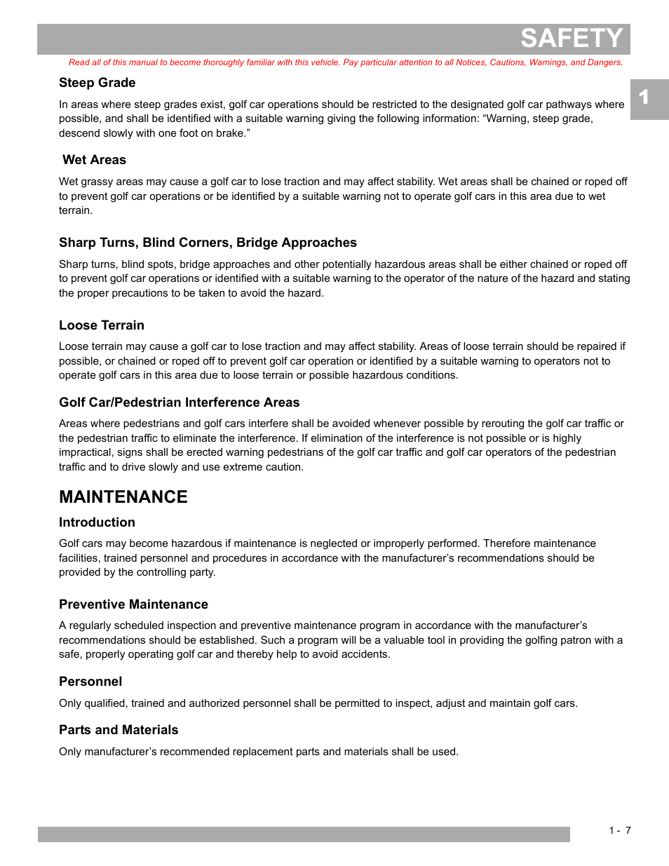 Safety, Maintenance | E-Z-GO EXPRESS L6 User Manual | Page 13 / 78