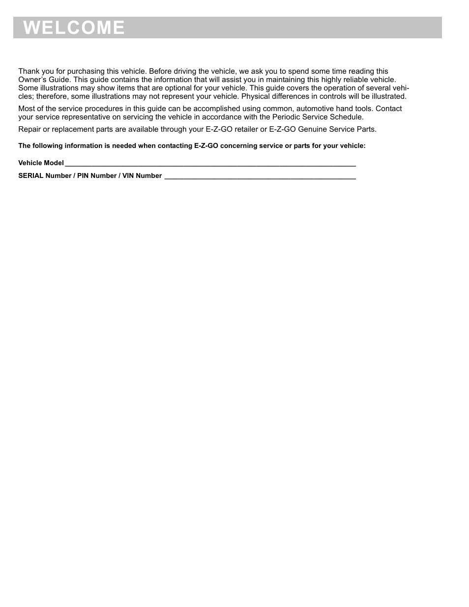 Welcome | E-Z-GO EXPRESS L6 User Manual | Page 2 / 78