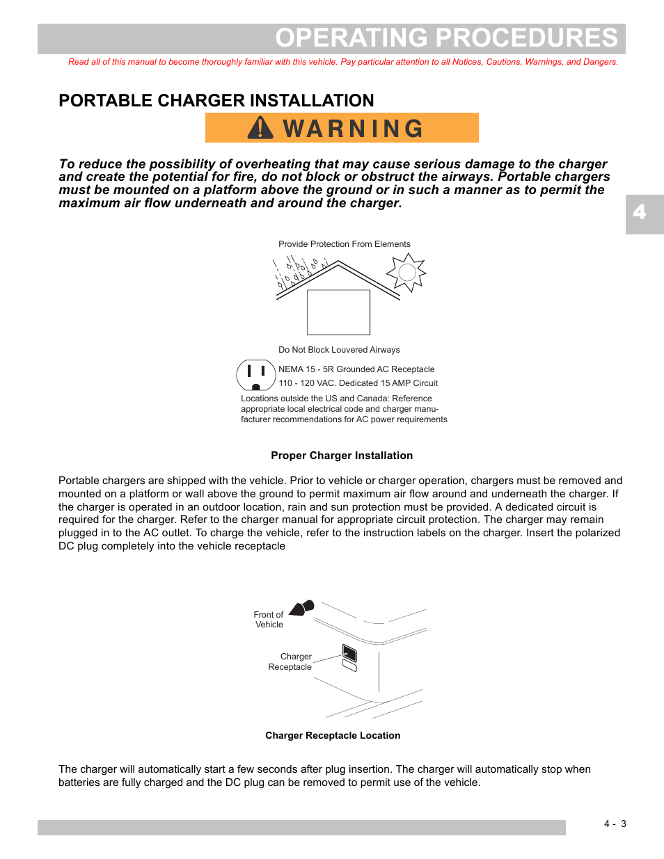 Operating procedures, Portable charger installation | E-Z-GO EXPRESS L6 User Manual | Page 45 / 78