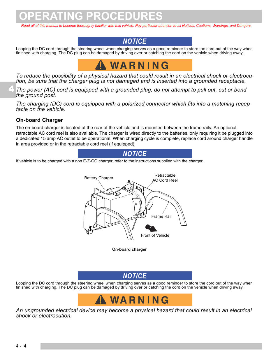 Operating procedures, Notice | E-Z-GO EXPRESS L6 User Manual | Page 46 / 78