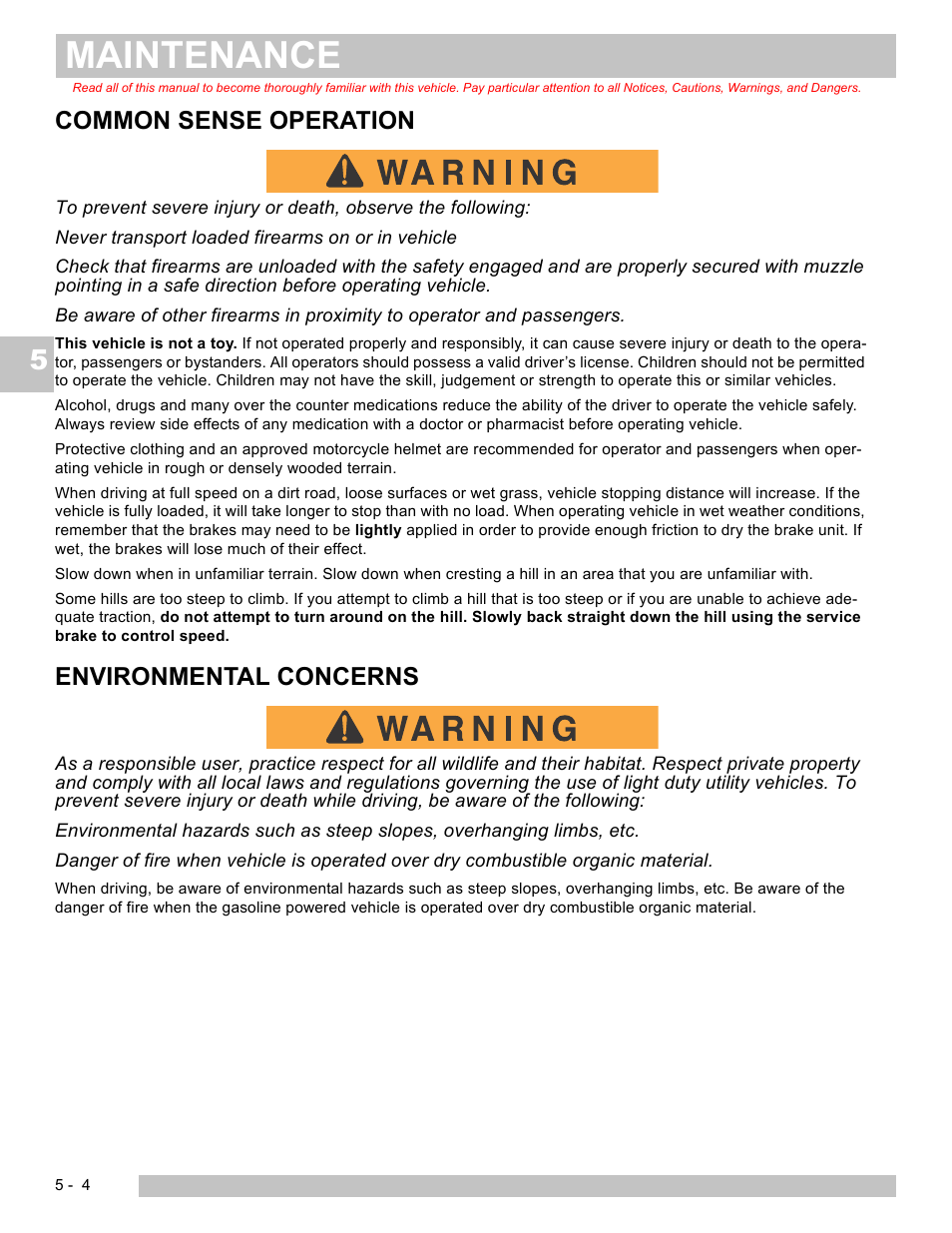Maintenance, Common sense operation, Environmental concerns | E-Z-GO EXPRESS L6 User Manual | Page 56 / 78