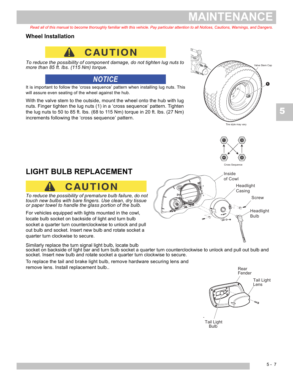 Maintenance, Light bulb replacement, Notice | E-Z-GO EXPRESS L6 User Manual | Page 59 / 78