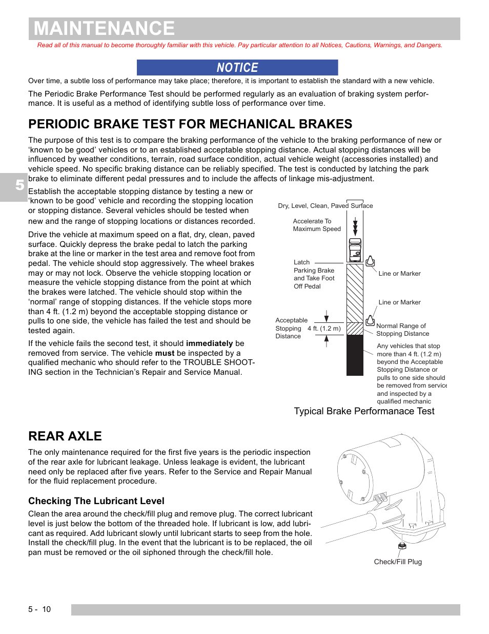 Maintenance, Periodic brake test for mechanical brakes, Rear axle | Notice | E-Z-GO EXPRESS L6 User Manual | Page 62 / 78