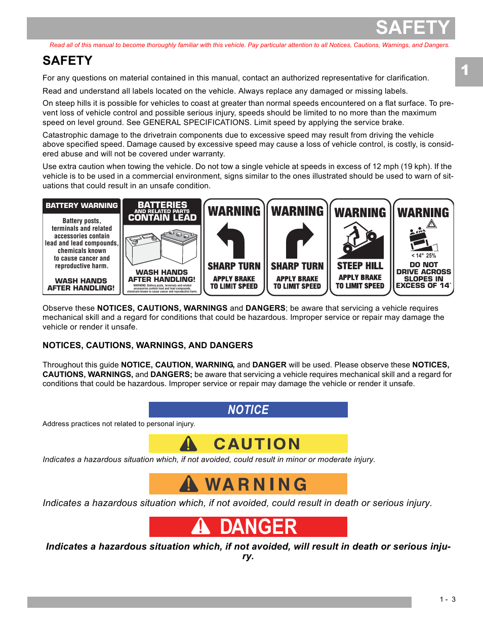 Danger, Safety, Notice | E-Z-GO EXPRESS L6 User Manual | Page 9 / 78
