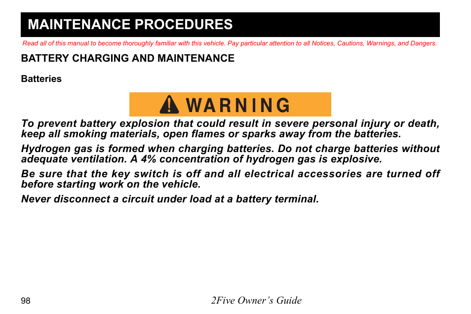 Maintenance procedures | E-Z-GO 2FIVE 4 PASSENGER User Manual | Page 106 / 144