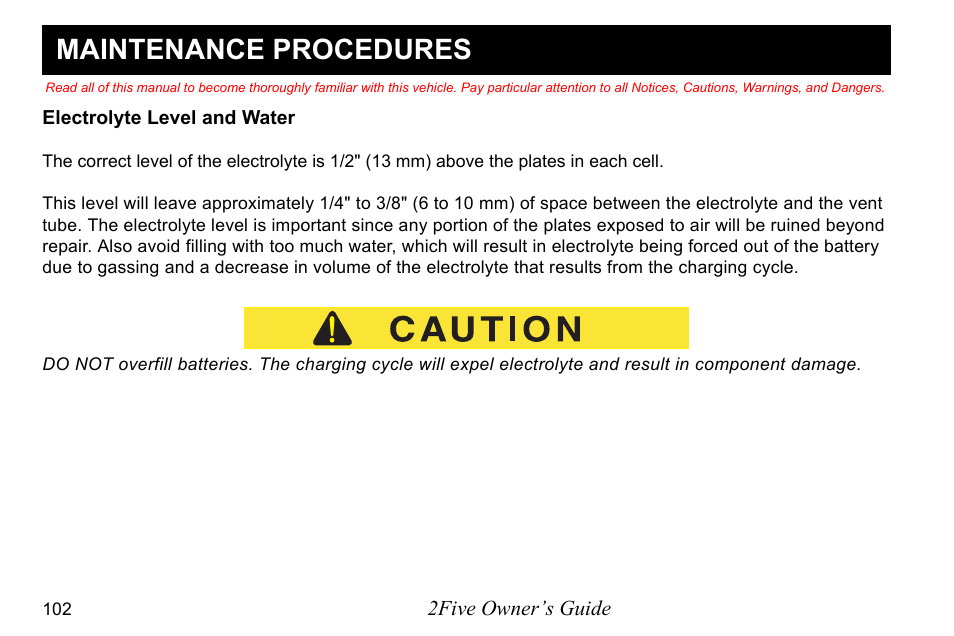 Maintenance procedures | E-Z-GO 2FIVE 4 PASSENGER User Manual | Page 110 / 144