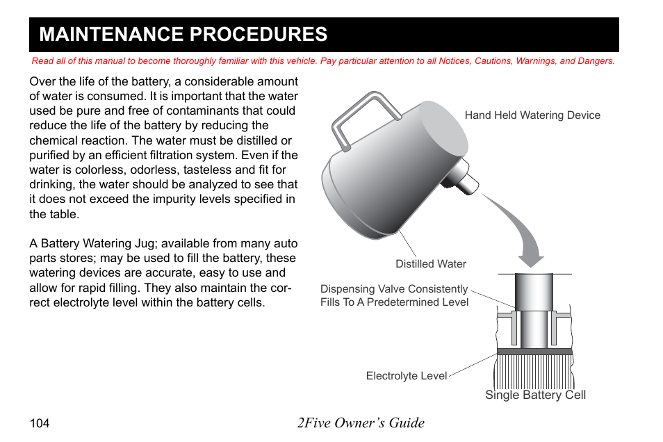 Maintenance procedures, 2five owner’s guide | E-Z-GO 2FIVE 4 PASSENGER User Manual | Page 112 / 144