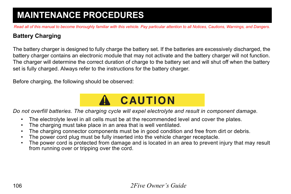 Maintenance procedures | E-Z-GO 2FIVE 4 PASSENGER User Manual | Page 114 / 144