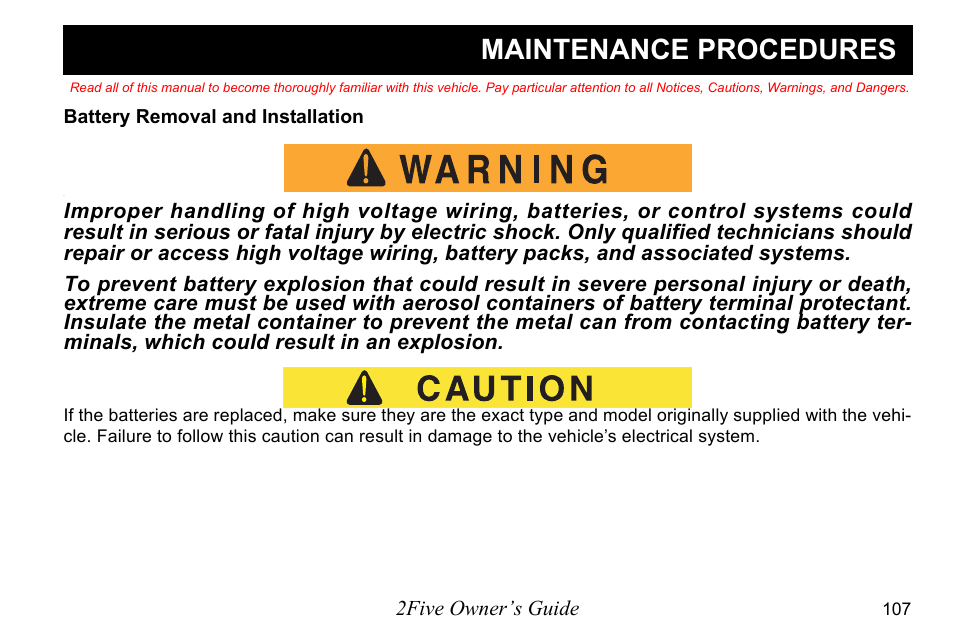 Maintenance procedures | E-Z-GO 2FIVE 4 PASSENGER User Manual | Page 115 / 144