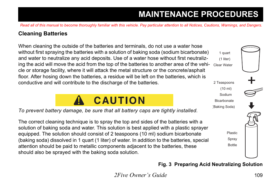 Maintenance procedures, 2five owner’s guide | E-Z-GO 2FIVE 4 PASSENGER User Manual | Page 117 / 144