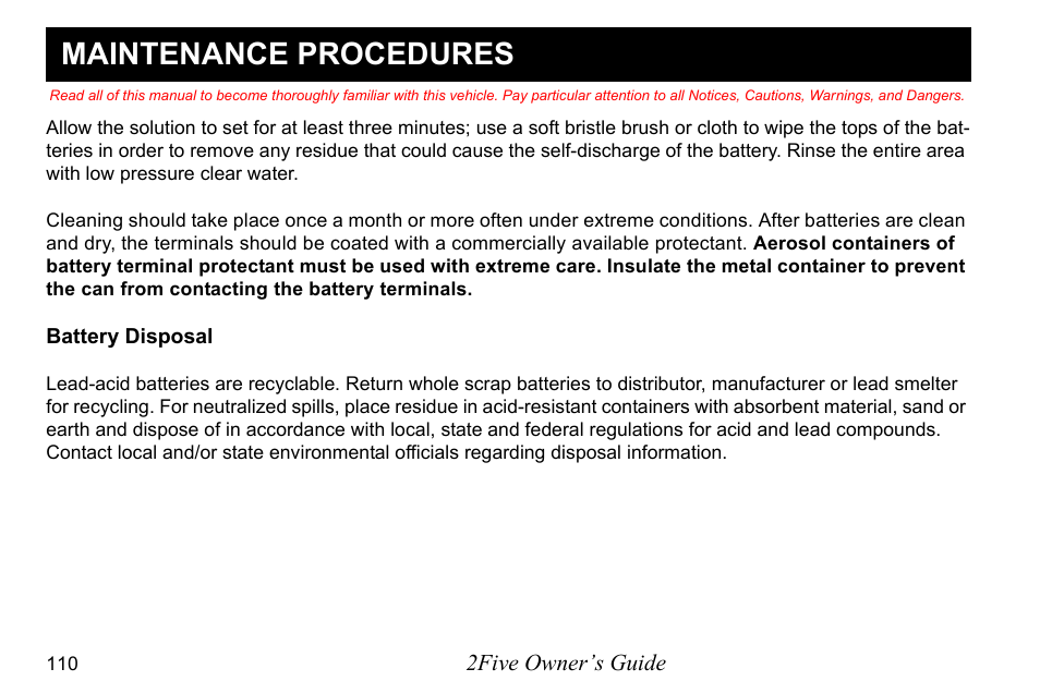 Maintenance procedures | E-Z-GO 2FIVE 4 PASSENGER User Manual | Page 118 / 144