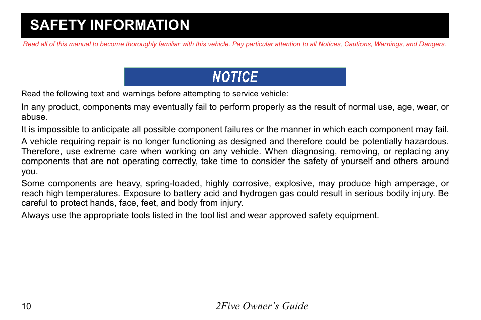 Safety information | E-Z-GO 2FIVE 4 PASSENGER User Manual | Page 18 / 144