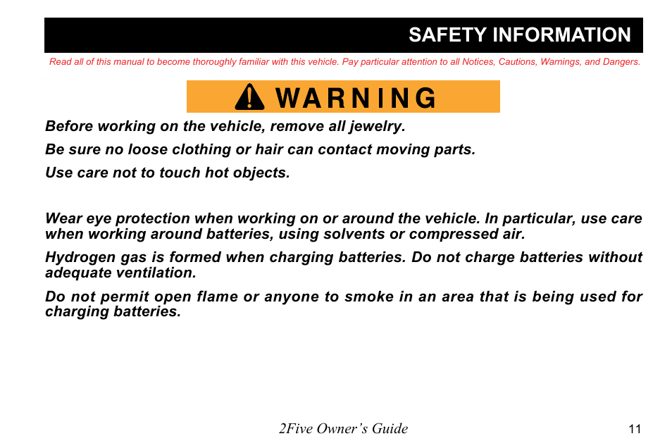 Safety information | E-Z-GO 2FIVE 4 PASSENGER User Manual | Page 19 / 144