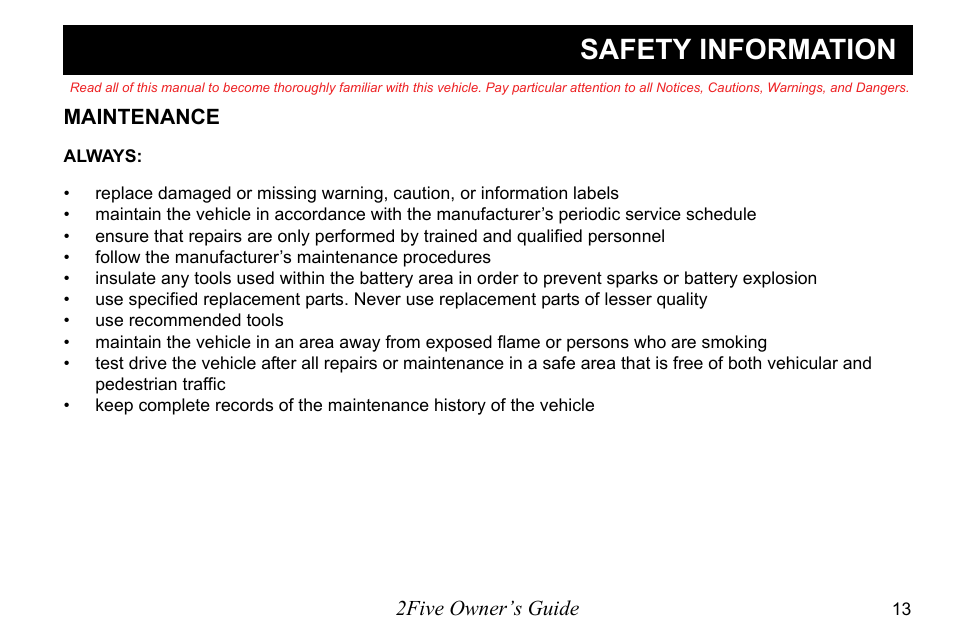 Safety information | E-Z-GO 2FIVE 4 PASSENGER User Manual | Page 21 / 144