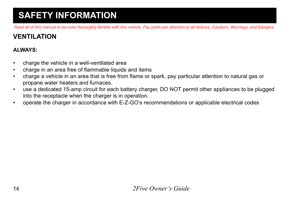 Safety information | E-Z-GO 2FIVE 4 PASSENGER User Manual | Page 22 / 144