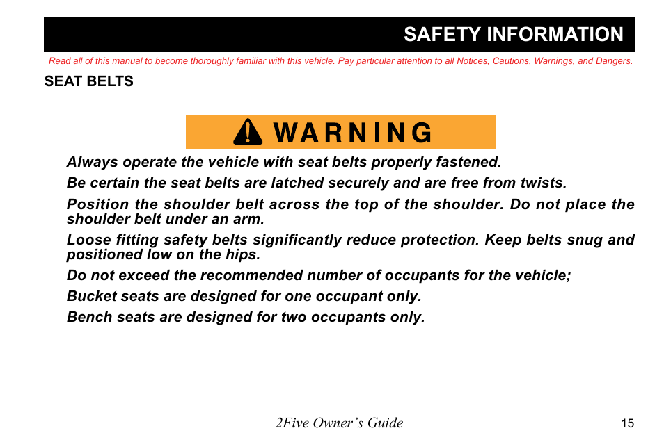 Safety information | E-Z-GO 2FIVE 4 PASSENGER User Manual | Page 23 / 144