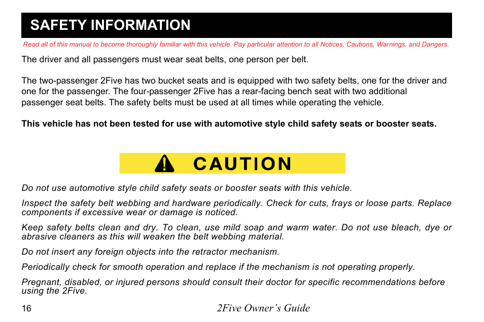 Safety information | E-Z-GO 2FIVE 4 PASSENGER User Manual | Page 24 / 144