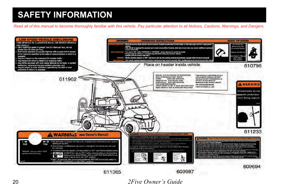 Safety information | E-Z-GO 2FIVE 4 PASSENGER User Manual | Page 28 / 144