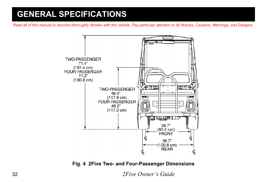 General specifications | E-Z-GO 2FIVE 4 PASSENGER User Manual | Page 40 / 144