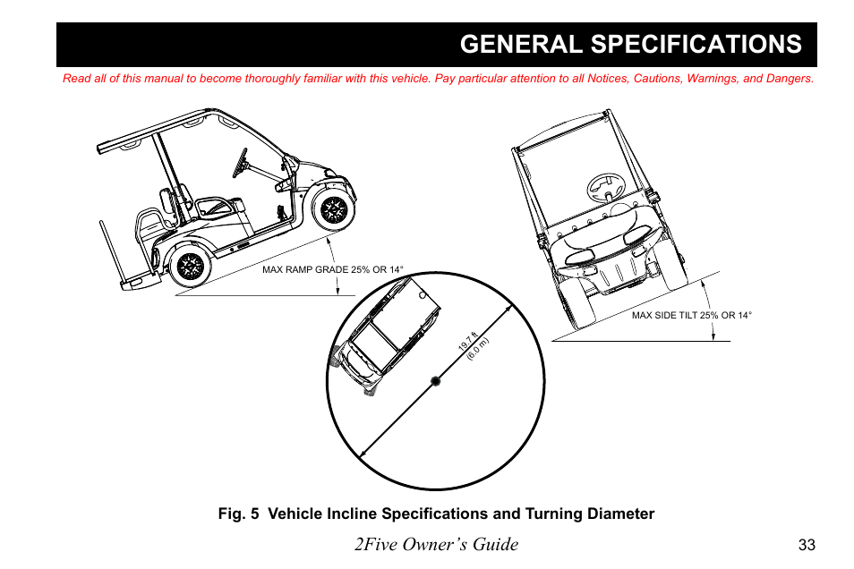 General specifications, 2five owner’s guide | E-Z-GO 2FIVE 4 PASSENGER User Manual | Page 41 / 144