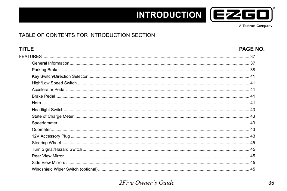 Introduction | E-Z-GO 2FIVE 4 PASSENGER User Manual | Page 43 / 144