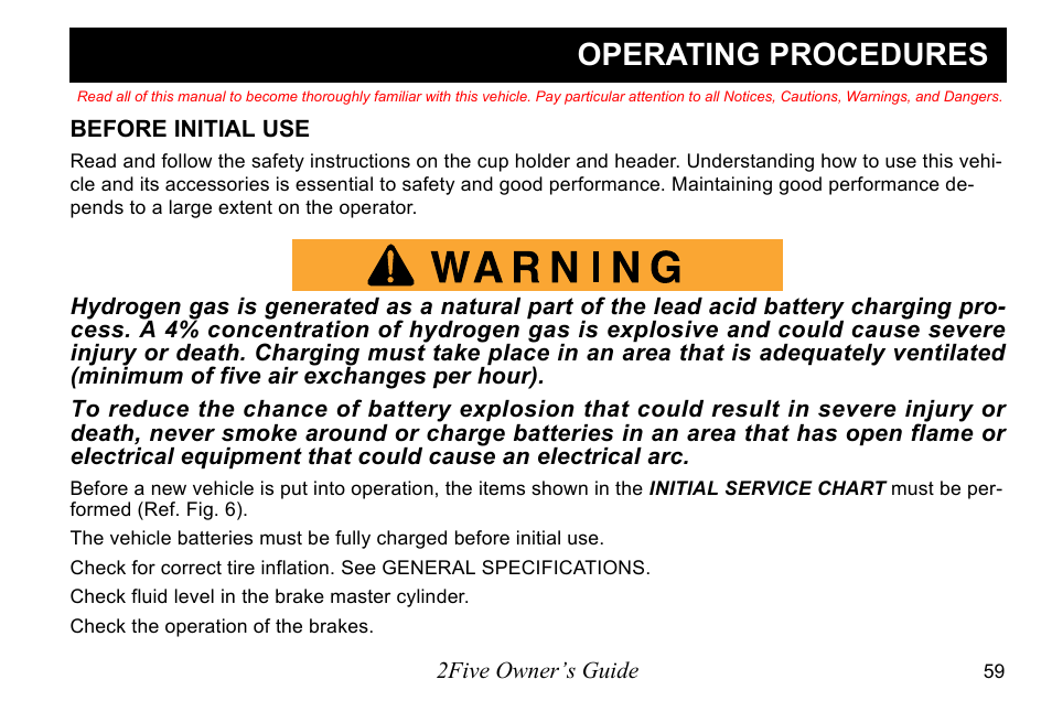 Operating procedures | E-Z-GO 2FIVE 4 PASSENGER User Manual | Page 67 / 144