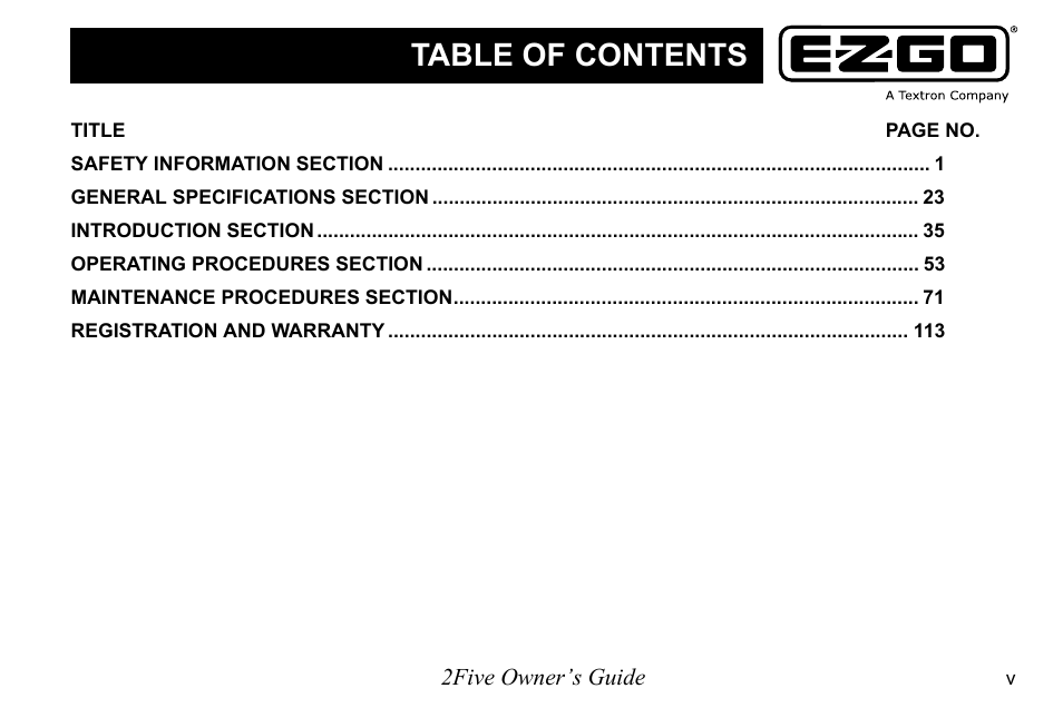 E-Z-GO 2FIVE 4 PASSENGER User Manual | Page 7 / 144