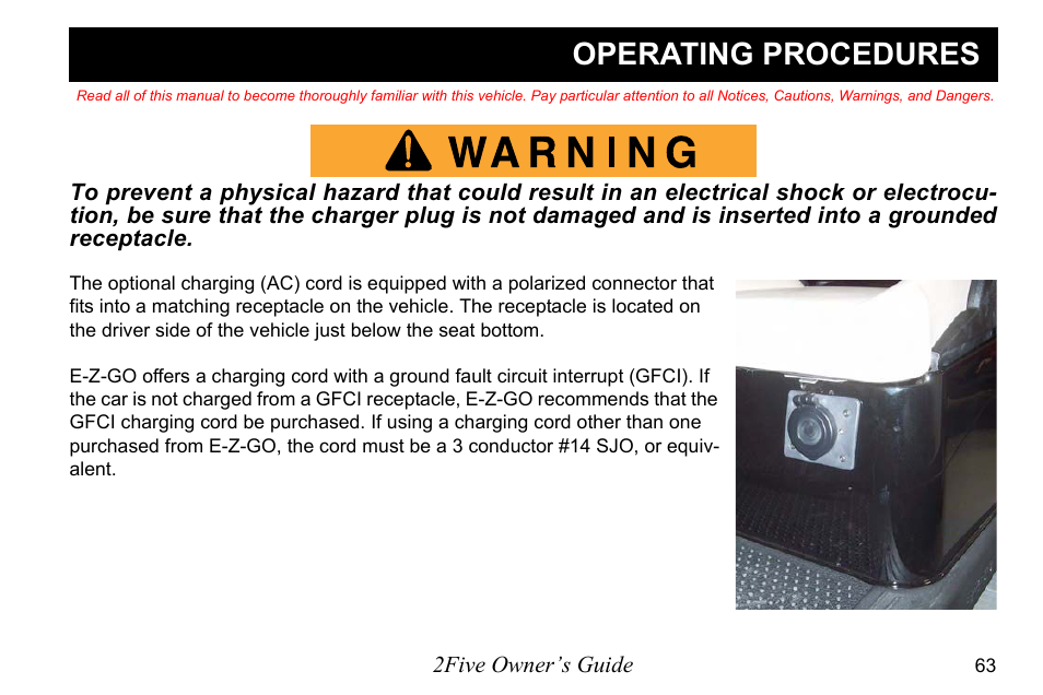 Operating procedures | E-Z-GO 2FIVE 4 PASSENGER User Manual | Page 71 / 144