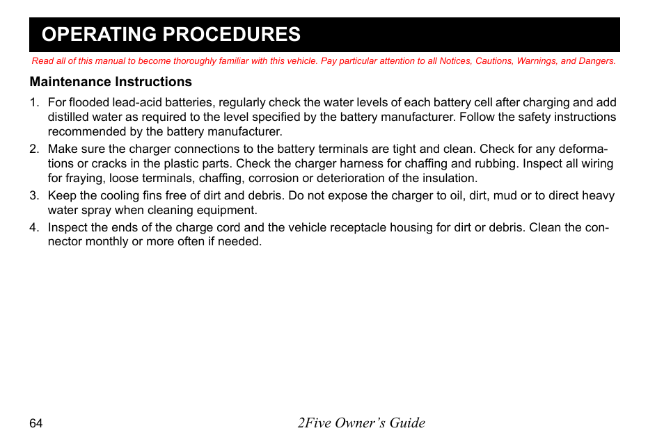 Operating procedures | E-Z-GO 2FIVE 4 PASSENGER User Manual | Page 72 / 144