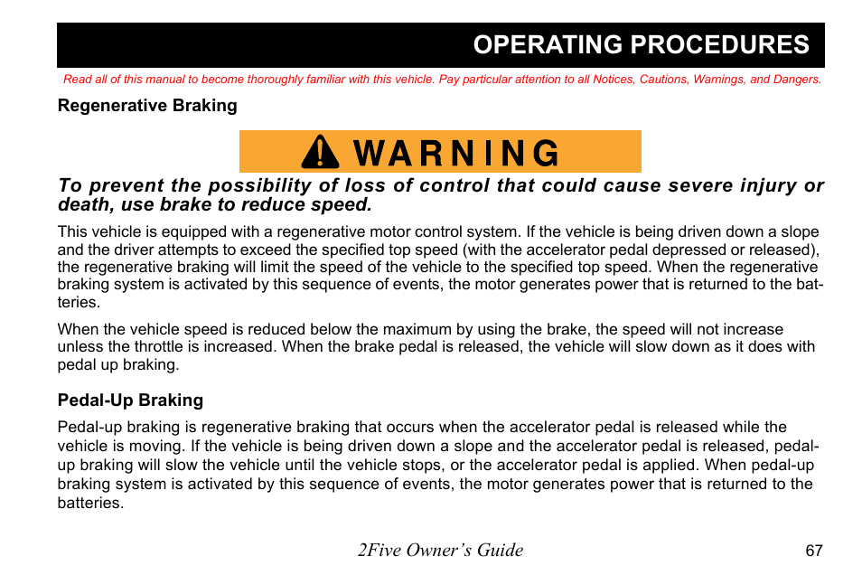 Operating procedures | E-Z-GO 2FIVE 4 PASSENGER User Manual | Page 75 / 144