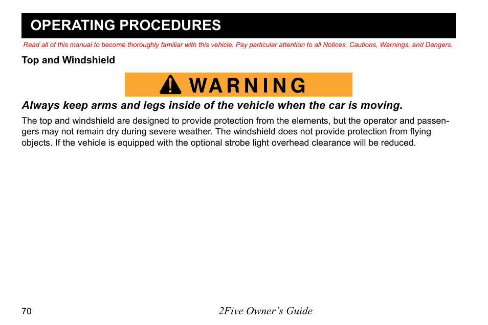 Operating procedures | E-Z-GO 2FIVE 4 PASSENGER User Manual | Page 78 / 144