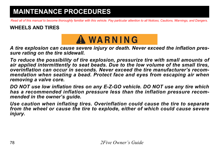 Maintenance procedures | E-Z-GO 2FIVE 4 PASSENGER User Manual | Page 86 / 144