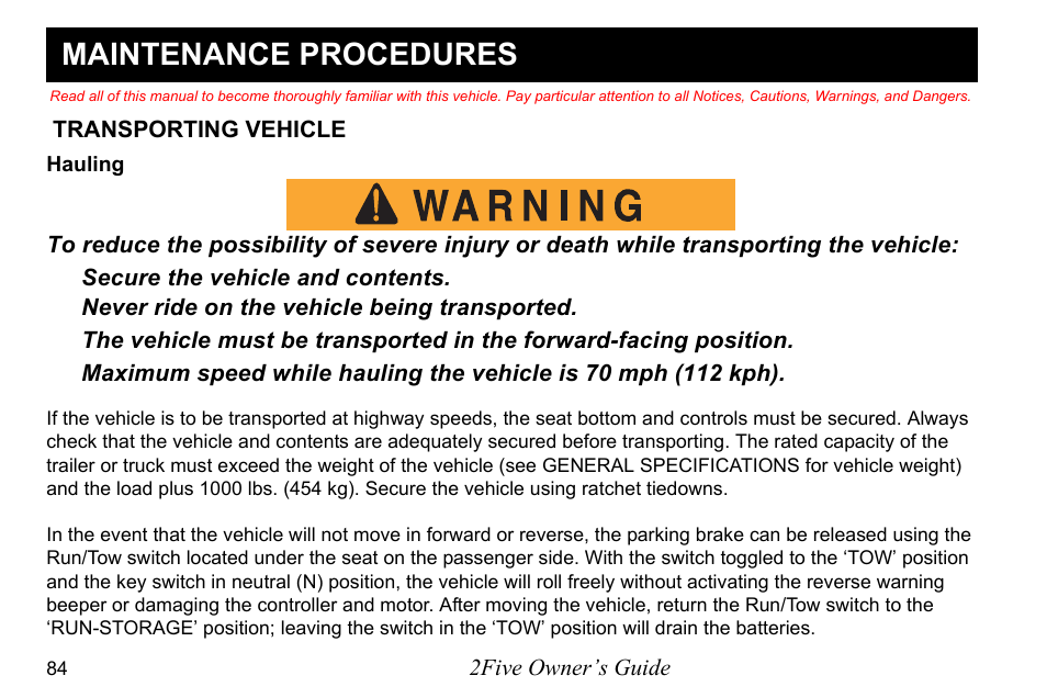 Maintenance procedures | E-Z-GO 2FIVE 4 PASSENGER User Manual | Page 92 / 144