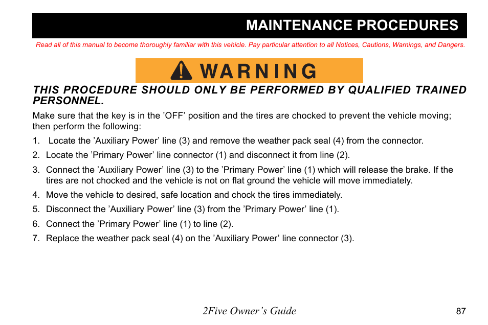 Maintenance procedures | E-Z-GO 2FIVE 4 PASSENGER User Manual | Page 95 / 144
