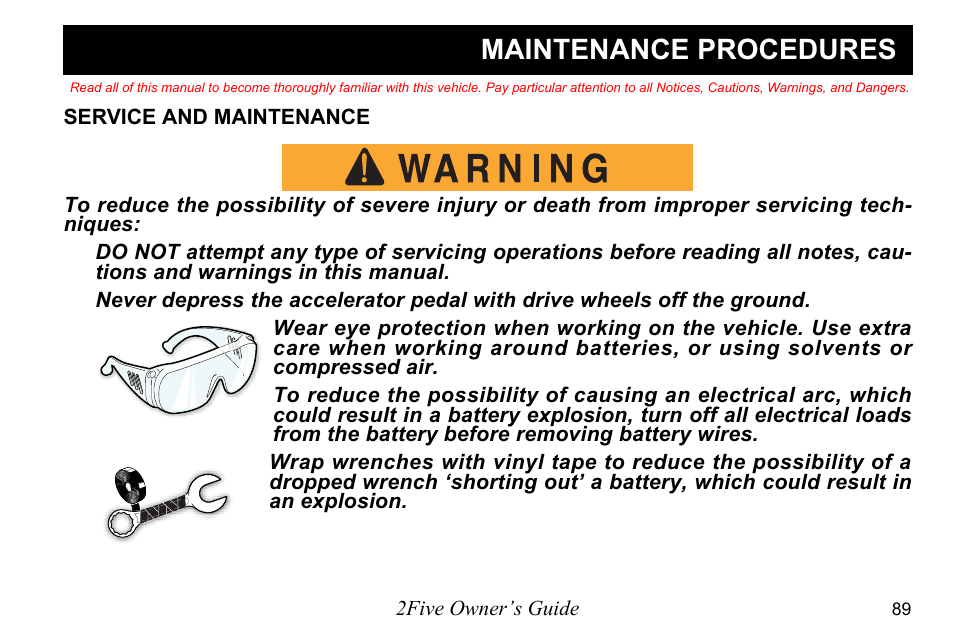 Maintenance procedures | E-Z-GO 2FIVE 4 PASSENGER User Manual | Page 97 / 144