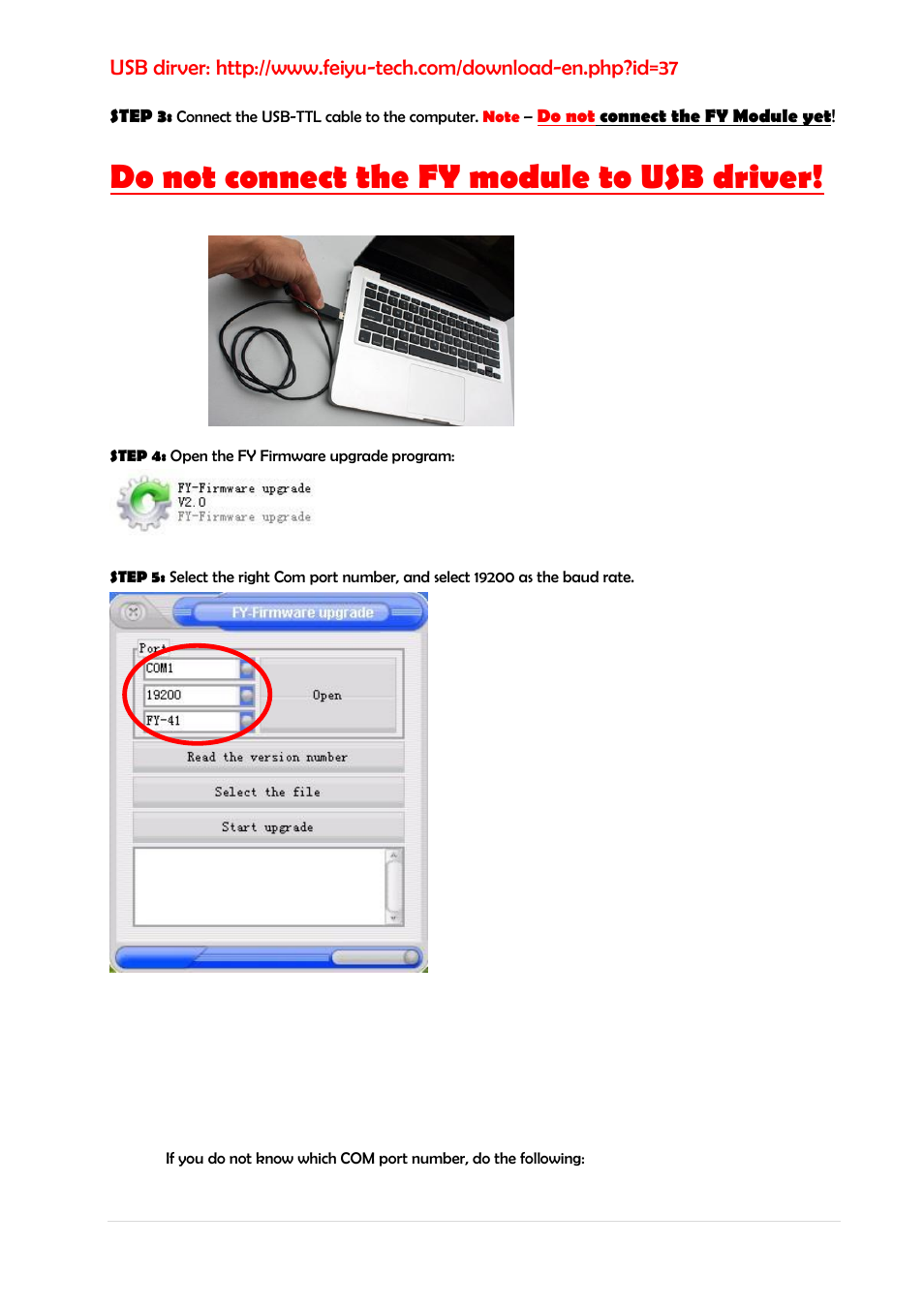 Do not connect the fy module to usb driver | FeiYu Tech FY Autopilot & AFSS User Manual | Page 2 / 7