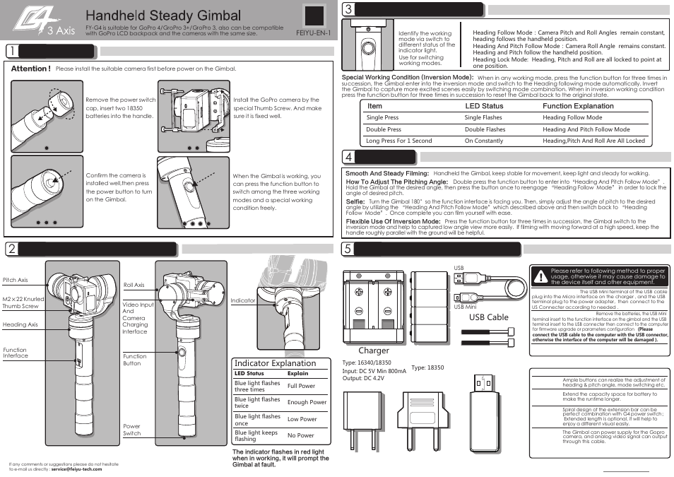FeiYu Tech G4 3-Axis Handheld Gimbal User Manual | 2 pages