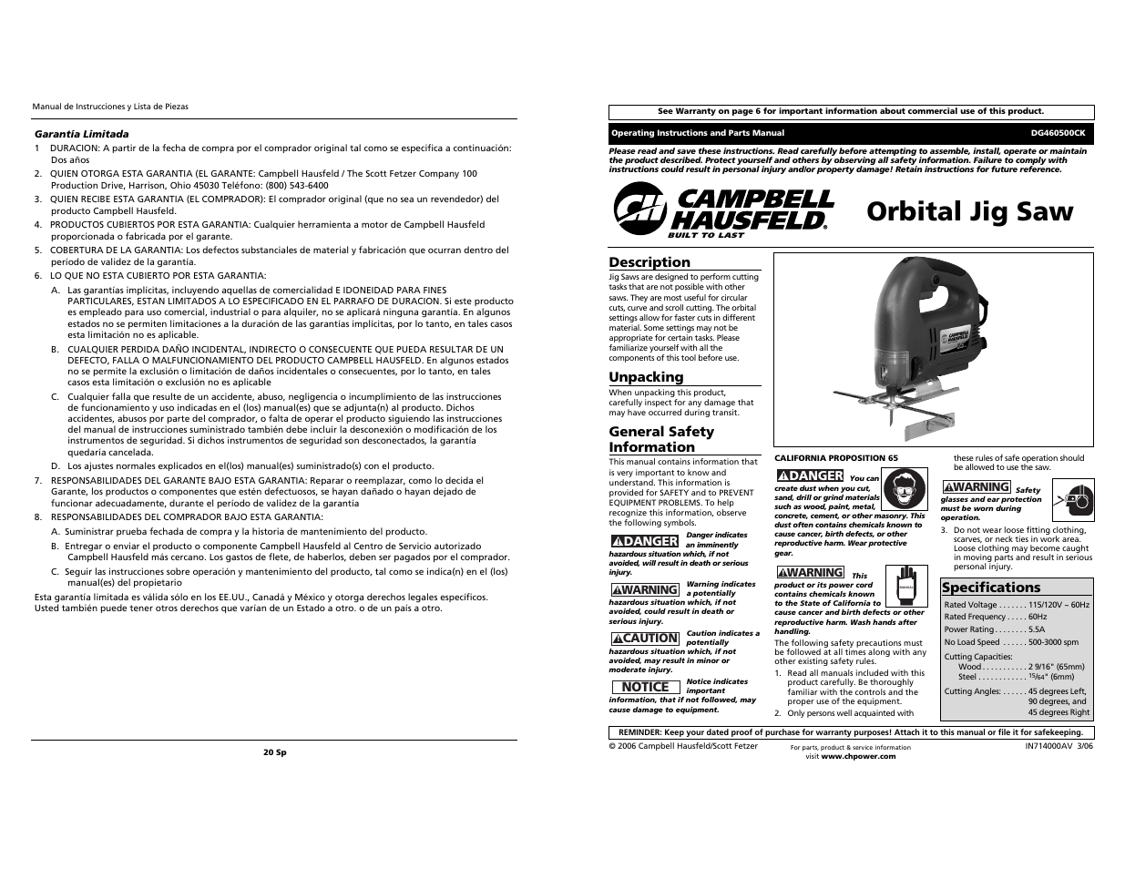 Campbell Hausfeld DG460500CK S User Manual | 10 pages