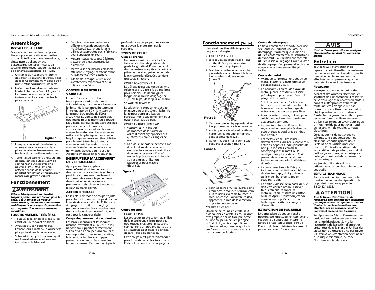 0i ii iii, Attention avis, Entretien | Assemblage, Fonctionnement | Campbell Hausfeld DG460500CK S User Manual | Page 10 / 10