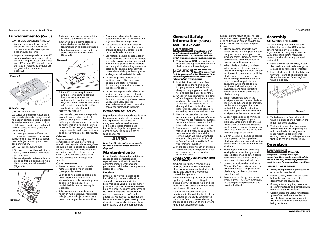 Aviso, 0i ii iii, Mantenimiento | Assembly, Operation, General safety information | Campbell Hausfeld DG460500CK S User Manual | Page 3 / 10