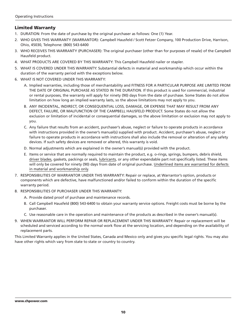 Campbell Hausfeld NS219500 User Manual | Page 10 / 32