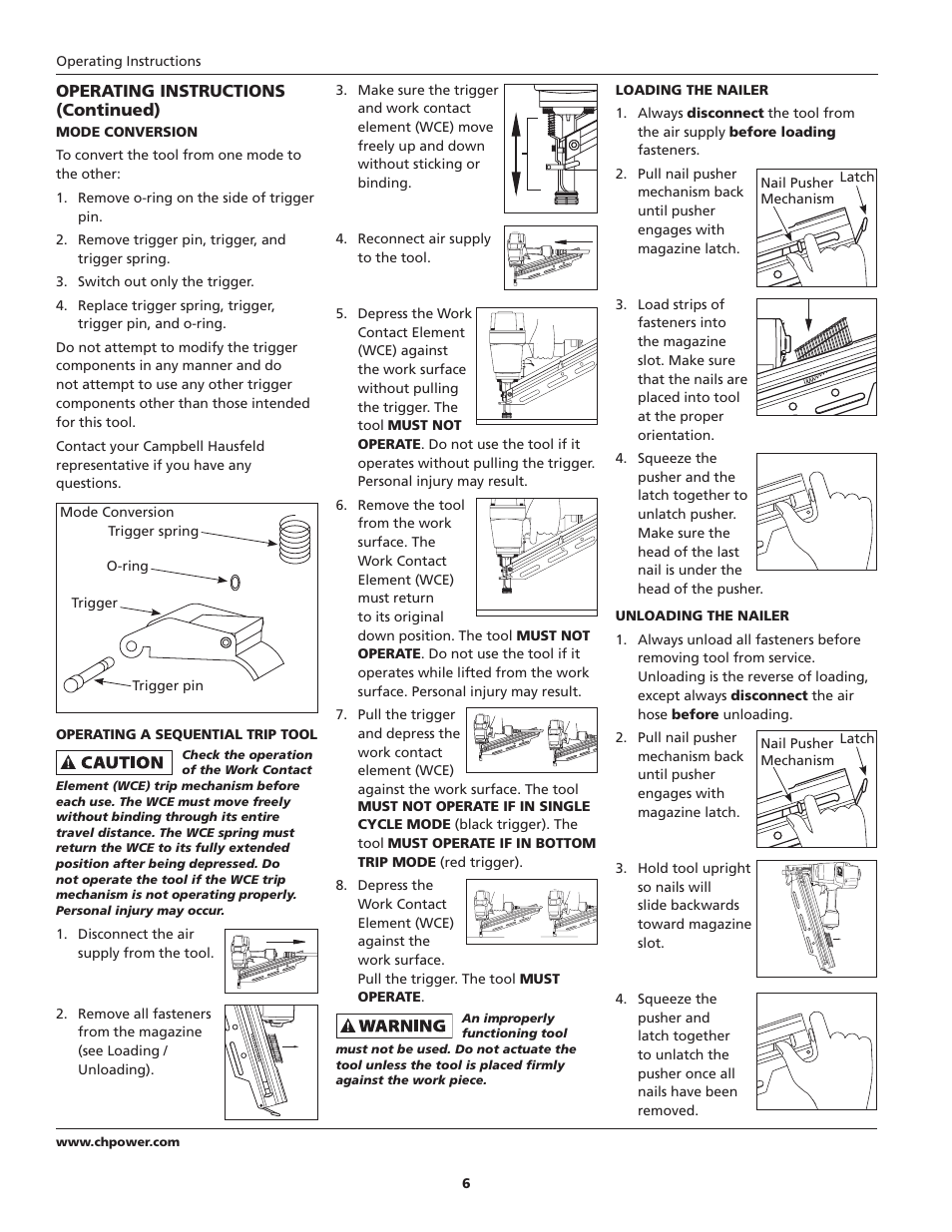 Operating instructions (continued) | Campbell Hausfeld NS219500 User Manual | Page 6 / 32