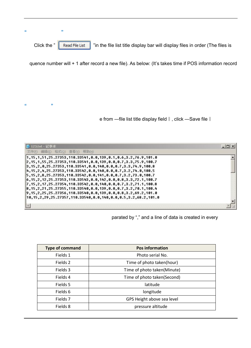 Read file list, Save file, Instructions of every data | FeiYu Tech FY-Panda2 Autopilot User Manual | Page 44 / 51