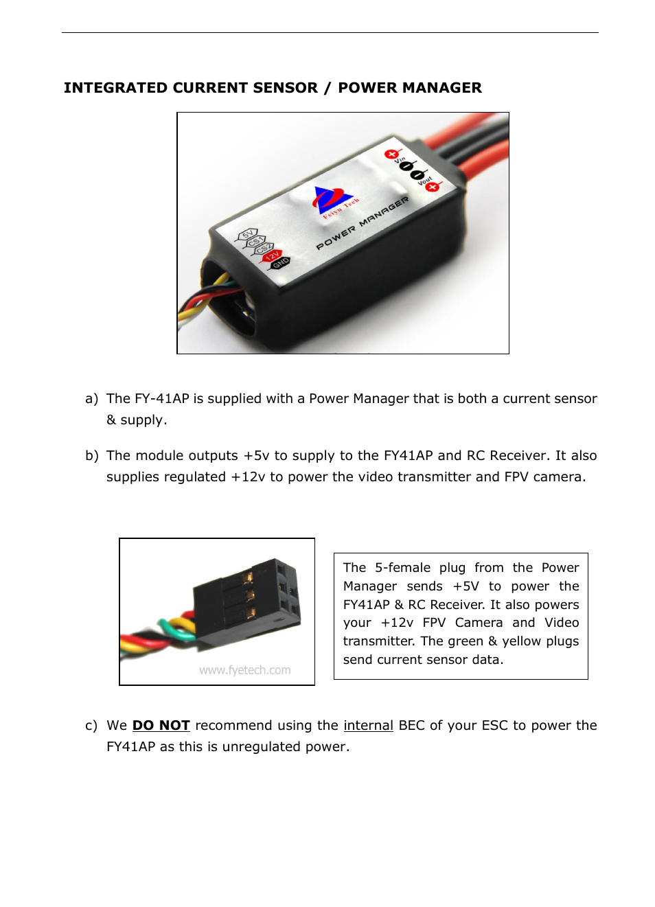 Integrated current sensor / power manager | FeiYu Tech FY-41AP User Manual | Page 15 / 48