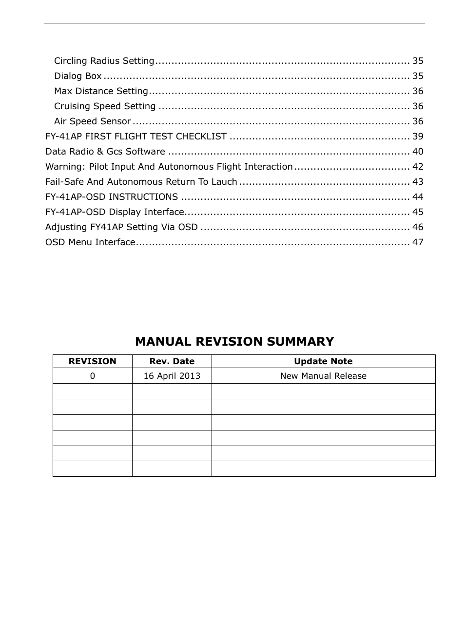 Manual revision summary | FeiYu Tech FY-41AP User Manual | Page 3 / 48