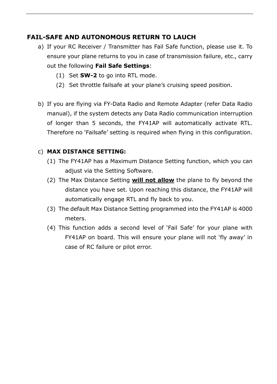 Fail-safe and autonomous return to lauch | FeiYu Tech FY-41AP User Manual | Page 44 / 48