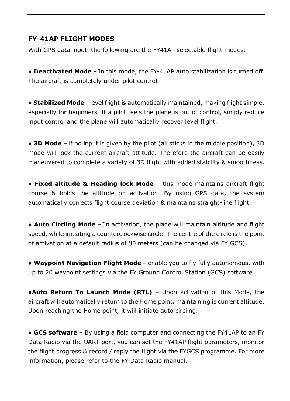 Fy-41ap flight modes | FeiYu Tech FY-41AP User Manual | Page 6 / 48